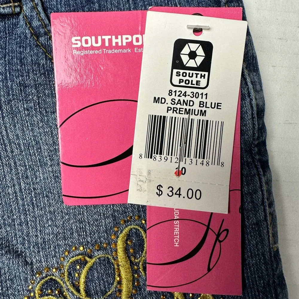 South Pole Youth Girls 10 Jean Blue Capri Pants Vintage Y2K 90s Denim Logo‎